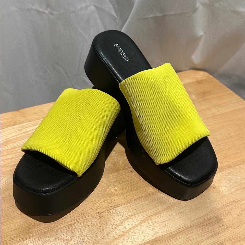 Forever 21 Yellow Slide Sandals with Black Sole